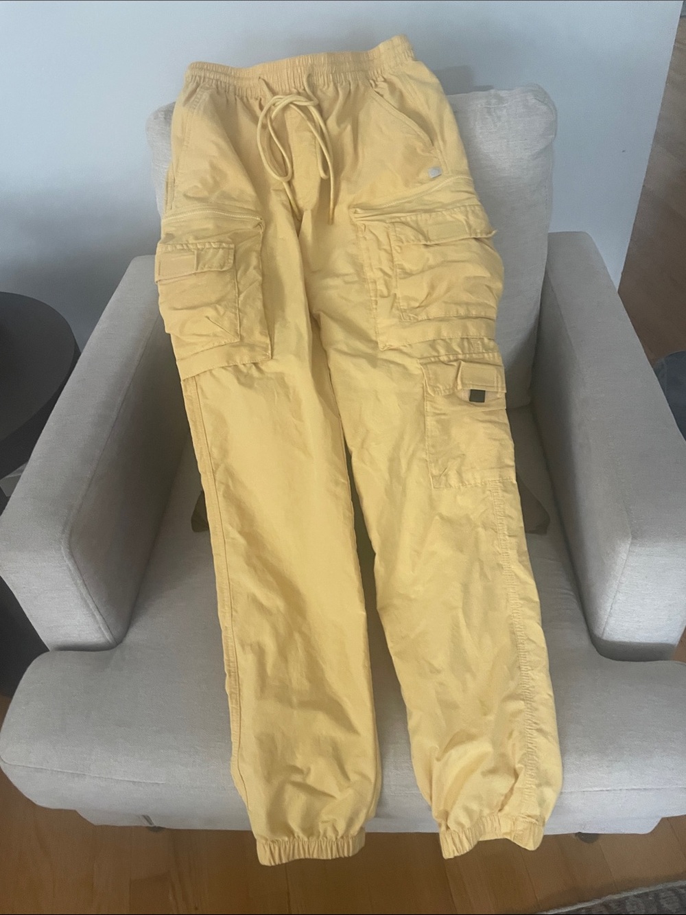 Women’s Yellow Cargo Jogger Pants with Elastic Cuffs